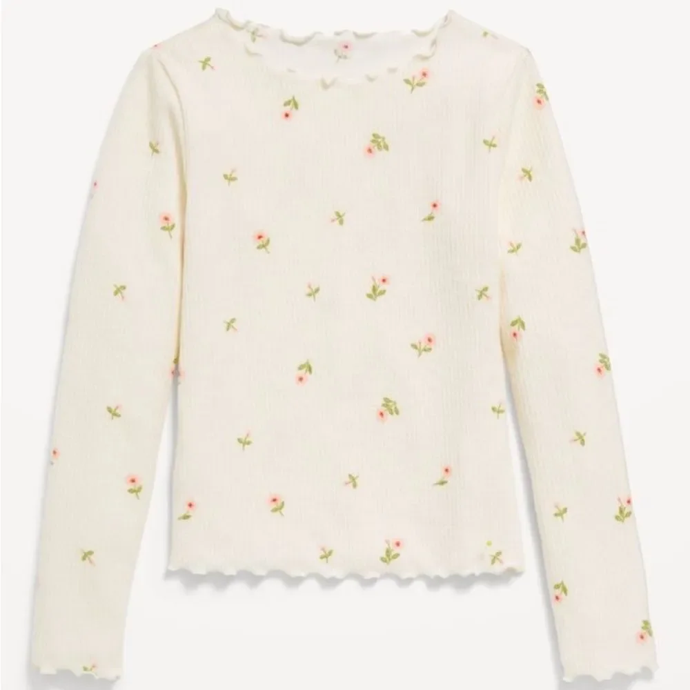Long-Sleeve Plush Ribbed Lettuce-Edge Top for Girls